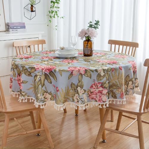 Tischdecke Abwaschbar, Rechteckige Tischtücher Staubdichte Tischdecke mit Blumenmuster für die Tischdekoration in der Küche, beim Essen und Picknicken, mit Quaste, Blau Grün Rosa-Stil1, 160cm von Musihy