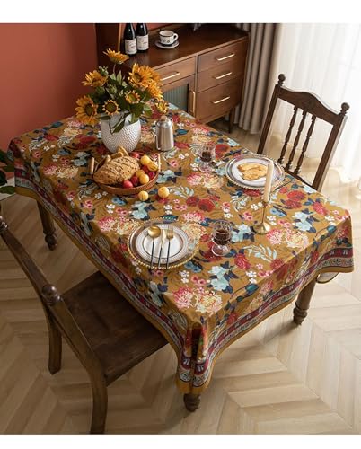 Tischdecke Abwaschbar, Rechteckige Tischtücher Tischdecke mit Blumenmuster für Party, Picknick, Abendessen, Dekoration, Khaki Rot, 140x180cm von Musihy