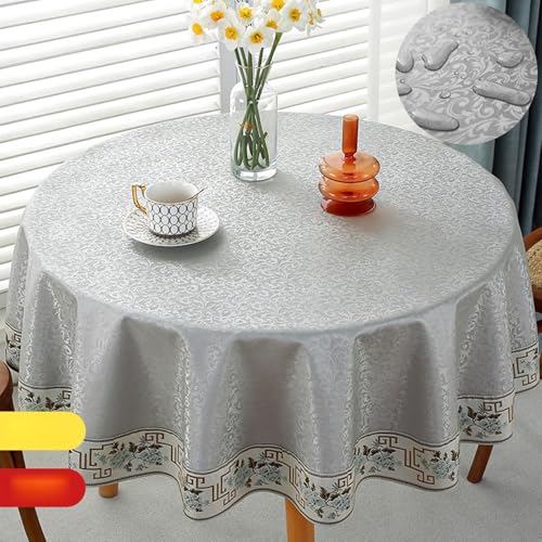 Tischdecke Elegant Schick, Rechteckige Tischtücher Einfache dekorative Tischdecke mit Rankenmuster für die Küche, mit Blumenmusterrändern, Silber Grau, 300cm von Musihy