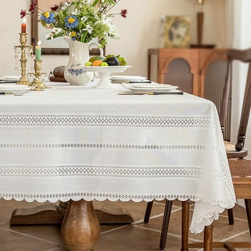 Tischdecke Esstisch Abwaschbar, Rechteckige Tischdecken Tischdecke aus hohler Spitze für Party-Picknick-Dinner-Dekor, Weiß-Stil 2, 140x180cm von Musihy