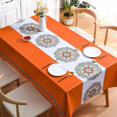 Tischdekoration Wohnzimmer, Tischdecken Quadratisch Gestickte Blumen Patchwork staubdicht und schrumpffrei Tischabdeckung für Küche, Essen, Picknick, Tischdekoration, Orange, 120x120cm von Musihy