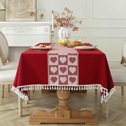 Tischtuch Abwaschbar, Rechteckige Tischdecken Lattice Herz Muster Patchwork staubdicht schrumpfen-Proof Tischdecke für Küche Essen Picknick Tischdekoration, Dunkelrot-Stil1, 140x180cm von Musihy