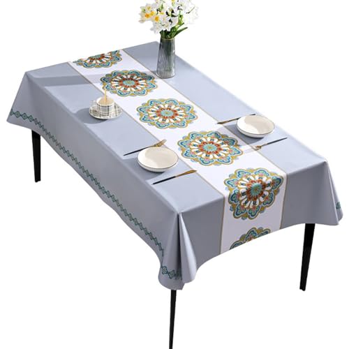 Tischtücher Quadratisch, Patchwork-Tischdecke mit bestickten Blumen für Küche, Esszimmer, Tischdekoration, Picknick im Freien, Hellgrau, 140x140cm von Musihy