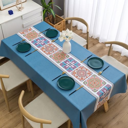 Tischwäsche Modern, Rechteckige Tischdecken Staubdichte Tischdecke mit Blumenmuster und Patchwork-Muster für die Tischdekoration in der Küche, beim Essen und Picknicken., Dunkelblau, 120x180cm von Musihy