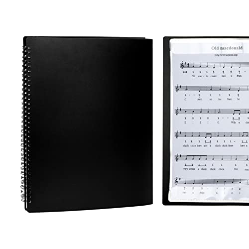 Musiin Notenmappen, 4 Seiten, erweiterbar, Spiralbindung, A4-Größe, 15 Hüllen, 60 Taschen, Notenordner, Organizer (schwarz) von Musiin