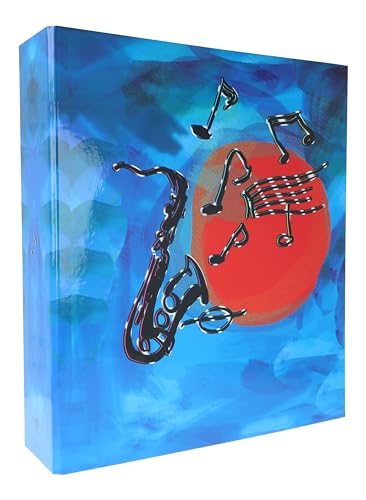 breiter, blauer Ordner mit Saxophon für DIN A4 von Musikboutique