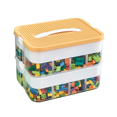 Aufbewahrungsboxen mit Deckel & Tablett 2 Stufen Stapel Bausteine Ablagefächer Veranstalter Trennbare Kleinteile Organizer für Kinder Kisten Sortierboxen Spielzeug Staubox Ordnungsboxen von Mustbeau