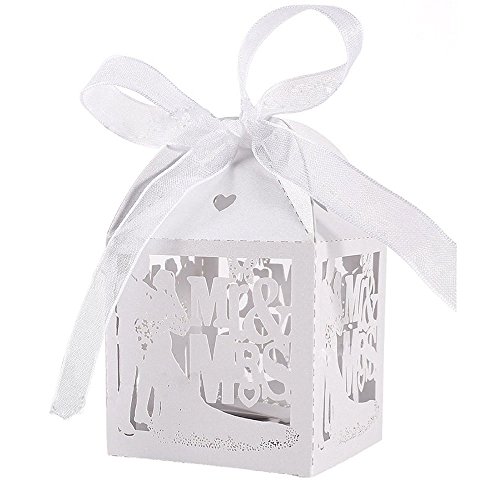 Musuntas 50Tlg.Mr & Mrs Vogelkäfig-Entwurf Hochzeit Taufe Gastgeschenk Geschenkbox Kartonage Schachtel Tischdeko Bonboniere Box Hochzeit Dekoration（ ivory weiß) von Musuntas