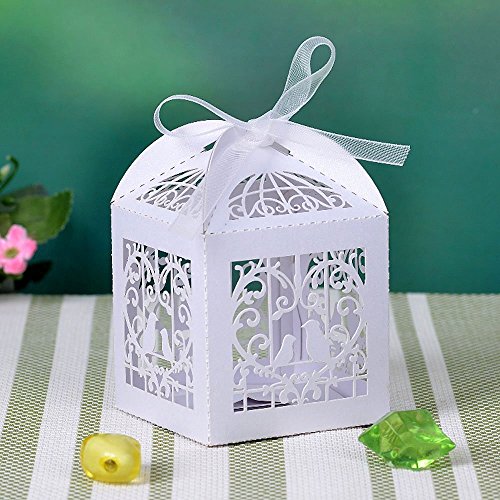 Musuntas 50Tlg.Vogelkäfig-Entwurf Hochzeit Taufe Gastgeschenk Geschenkbox Kartonage Schachtel Tischdeko Bonboniere Box Hochzeit Dekoration（ ivory weiß) von Musuntas