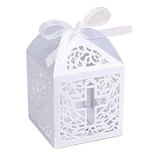 Musuntas 50Tlg.Vogelkäfig-Entwurf Hochzeit Taufe Gastgeschenk Geschenkbox Kartonage Schachtel Tischdeko Bonboniere Box Hochzeit Dekoration Baby Shower Bonboniere Box（White von VORAGA