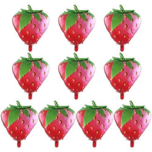10 Stück Erdbeer-luftballons, Süße Erdbeer-folienballons, Süße Obst-luftballons Für Mädchen, Erdbeer-motto-geburtstagsparty-dekorationen von Muteitt