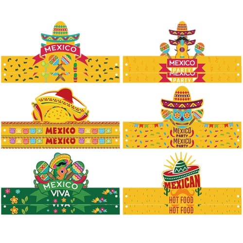 Muteitt 12 Stück Mexikanische Fiesta-partyhüte, Cinco De Mayo, Fiesta-Sombrero-papierkronen, Stirnbänder, Mexikanisches Thema, Dekorationszubehör von Muteitt