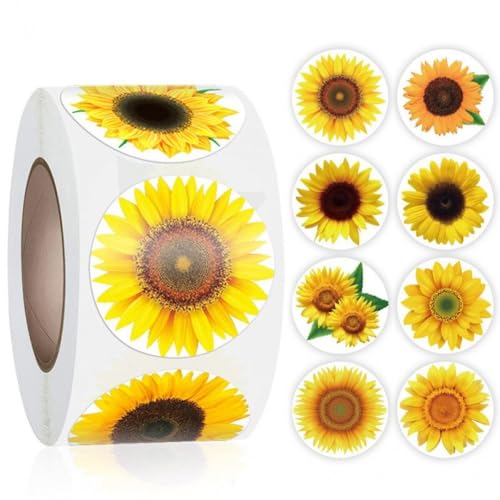 Muteitt 500 Stück Sonnenblumen-Aufkleber Für Umschlagversiegelungen, Personalisierte Sonnenblumen-Aufkleber Für Visitenkarten, Süßigkeiten, Kekse, Geschenktüten, Party-Dekorationen von Muteitt