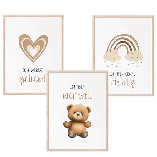 Mutzauber® Poster Affirmationsposter A4 A3 Kinderzimmer Jungen Mädchen A4 A3 Bilder Kinderzimmer Motivation Bär Tiere Kinder Kindergarten verschiedene Motive Wandposter (Bär braun) von Mutzauber