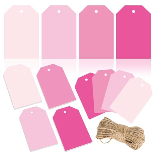 Muuoeou 120 Stück Terrakotta-Geschenkanhänger, 4 Einfarbige Farbverlaufs-Hängeetiketten mit Seil, Leere Papieranhänger, Rosa von Muuoeou