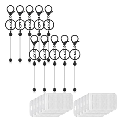 Muuoeou 20 STK. Perlenbare Schlüsselanhängerstäbe, DIY-Schlüsselanhängerstäbe für Perlen, Einschließlich 10 Perlenbare Schlüsselanhängerstäbe und 10 Beutel Schwarzmetall von Muuoeou