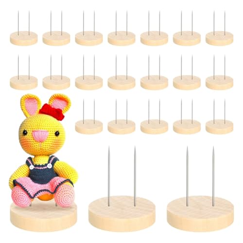 Muuoeou 24-Teiliger Häkel-Puppenständer, Doppelte Stahlnadel, Puppenständer, Filz, Tierpuppe, Spielzeug, Holzsockelunterstützung, Actionfigurenständer von Muuoeou