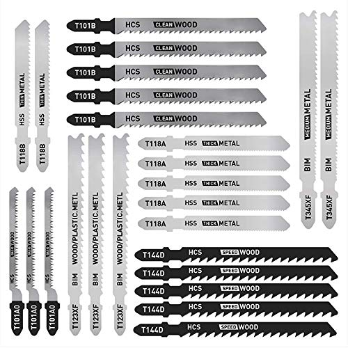 Muuoeou 25 StüCk T-Shank Jig Saw Klinge Set, T-Shank Klingen für -, Kunststoff- und Metall Schneiden von Muuoeou