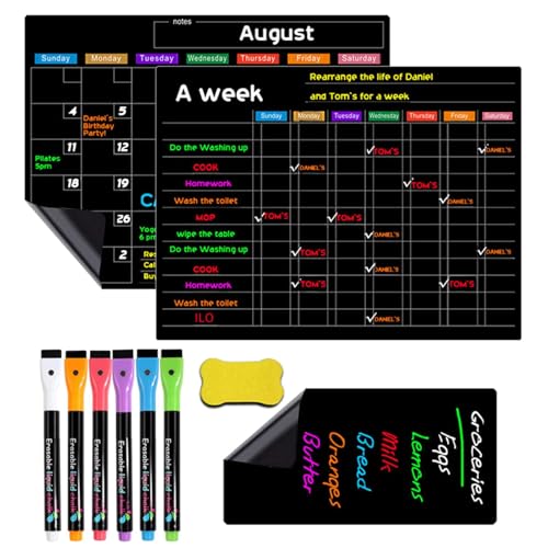 2024 Kühlschrank-Magnetkalender für Wochenplaner, magnetisch löschbarer Kalender, wiederverwendbarer trockener Monatsplaner, Trockenkalender mit Markern und Radiergummi, Kühlschrankplaner von Muuzebsy