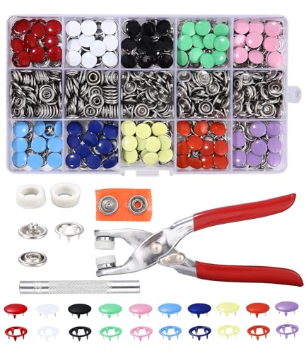 Muxiao 200 sets Druckknöpfe kit mit Zange,hohle und solide Metallknöpfe,9,5mm Jersey Druckknöpfe 10 Farben,Für Diy Basteln Baby Kinder Kinderbekleidung,Kleidung Taschen,Handgemaakt von Muxiao