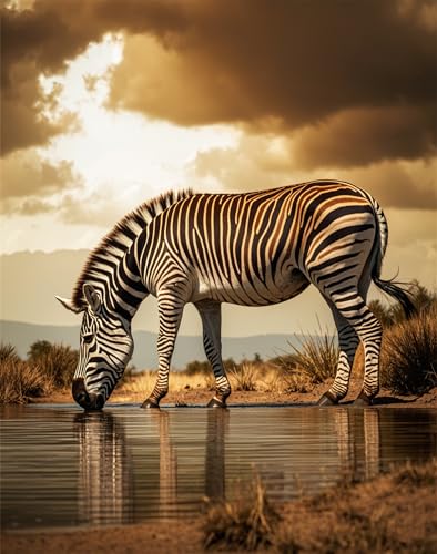 DIY 5D Diamond Painting Full Drill Kit Afrikanisches Tier Zebra Moderne Kunst Home Gestreift Zebra Roam River Trinkwasser Dusk Wildlife Bild 40,6 x 50,8 cm von Muyankissu