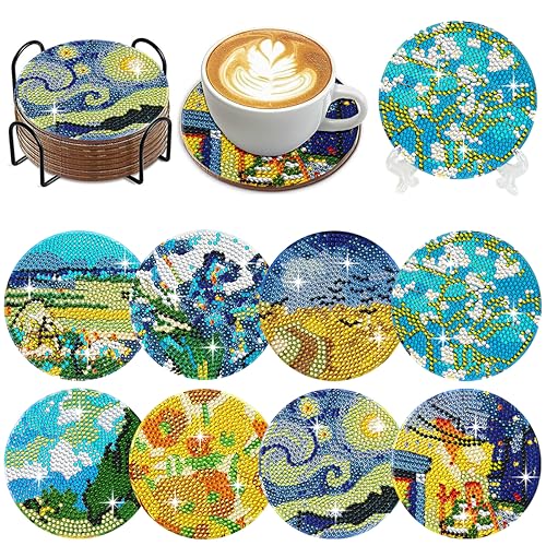 Muzagroo Art Van Gogh Diamond Painting Coasters Kits with Holder Coaster Art Kits for Beginners Diamond Paintings Kits for Adults Stress-reducing Handicrafts Paint by Diamond 8 PCS (Van Gogh) von Muzagroo Art