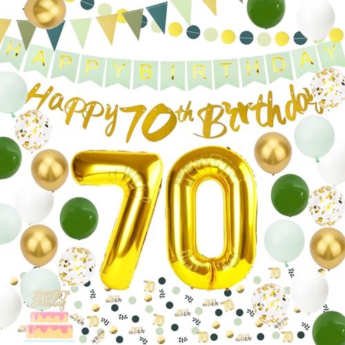 70 Geburtstag Deko, Grün Gold 70 Happy Birthday Deko für Frauen, Männer 70 Geburtstag Luftballons, Girlande Geburtstag, Happy Birthday Banner Balloons, Geburtstagsdeko Birthday Decorations. von Muzigs