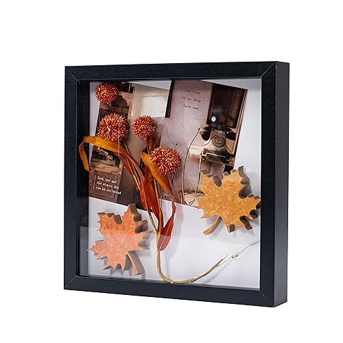 Muzilife 3D Bilderrahmen mit Echtglas 25x25 cm Holz, Tiefer Objektrahmen zum Befüllen für Wandbehang oder Desktop, Shadow Box Frame als Geschenk für Familie Freunde usw.（Schwarz, 25x25cm von Muzilife