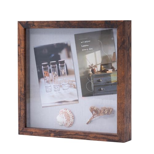 Muzilife 3D Bilderrahmen zum Befüllen 25x25 cm-Tiefer Holz Rahmen, Objektrahmen Shadow Box mit Glasscheibe, als Geschenk für Familie Freunde, Fotos Erinnerungsbox (Dunkelbraun, 25x25cm) von Muzilife