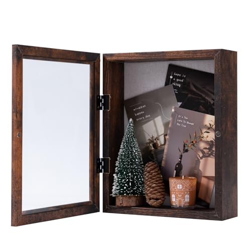 Muzilife 3D Holz Objektrahmen mit Öffnung zum Befüllen 28x35cm Bilderrahmen mit Stecknadeln und Dübel für DIY Display Shadow Box, Geschenk für Familie Freunde Büro, Dunkelbraun von Muzilife