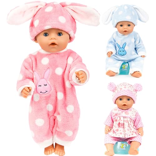 Babypuppenkleidung 18 Zoll Puppenkleidung Süßes Cartoon gepunktete Druckbabypuppen Kleidung wiederverwendbare Wiedergeborene Puppenzubehör weiche Plüschkleidung für Puppen Kinder Geschenke 3pcs von Muzrunq