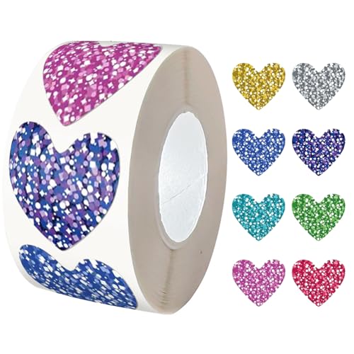 Herzaufkleber, 500pcs/Roll Glitter Herzaufkleber Selbstkleber Valentine Herzaufkleber, 1 Zoll dekorative Liebesaufkleber für DIY Valentinstag Hochzeitsumschläge Crafts Bags von Muzrunq