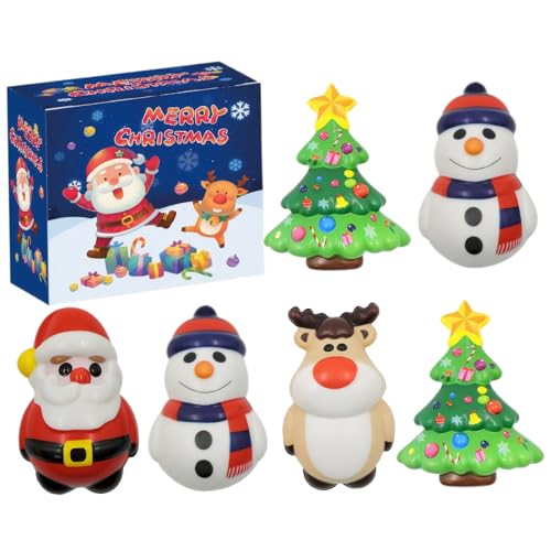 Langsamer Aufstieg Stress Ball Netter Schneemann Elch Weihnachtsbaum 6 Stück Stressabbau-Quetschspielzeug, weiche, Flexible Stressbälle, Partytüten-Füller, Geschenke von Muzrunq