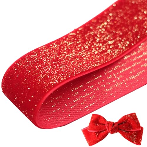 Muzrunq Samtband DIY rotes Samtband Schneidertes Glitzerband lebendiger Dekorationsband Geschenkverpackungsband Bögen Chinesisches Knoten, rot 32,8ft x 1,5 Zoll von Muzrunq