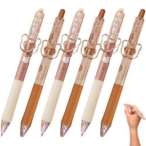 Niedlichen Stift, 6pcs Retractable Karamellpudding Bear Kawaii Stifte glatte schwarze Tinte Kawaii Briefpapier für Bärenliebhaber Schulbürovorräte Party Gefälligkeiten von Muzrunq