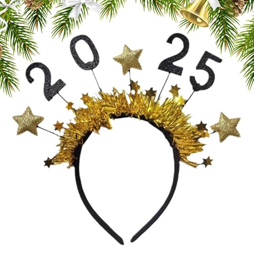 2025 Happy New Year Star Stirnband Neujahr Stirnband Stirnband Tiara Haarband Zubehör Happy New Year Head Wear New Year Star Haarschmuck für Weihnachten 2025 Silvester Party Supplies von Mwkbbn