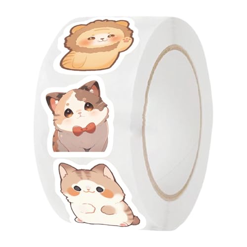 Cartoon Aufkleber Rollen, Kinder Aufkleber Rollen, Cartoon Katze Design, 500 Stück Aufkleber Rollen, Kinder Cartoon Aufkleber, lustige Cartoon Katze Design Motivationsaufkleber Einfache Verwendung und von Mwkbbn