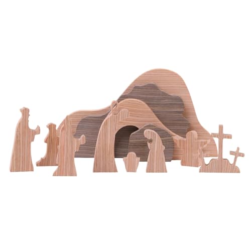 Mwkbbn Oster-Auferstehungsszene, hölzerne Auferstehungsfiguren, Christus-Statue-Set, Tisch-Auferstehungsszene, Holzfiguren-Set, Christus-Figuren, 12 Stück, für Weihnachten, Innenbereich, von Mwkbbn