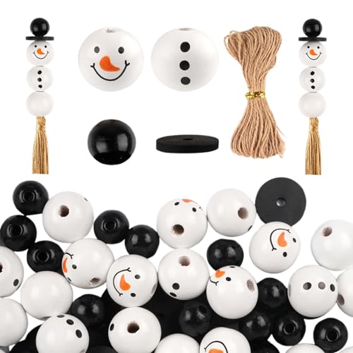 Perlen Weihnachten Holzperlen Winter Bastelset Dekorative Perlen Weihnachtsschmuck 30pcs Weihnachtsdruck Holzperlen Kit Weihnachtsdeko Supplies für die Herstellung von Perlen von Mwkbbn