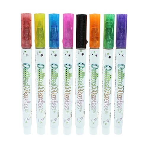 Selbstumriss-Marker – Glitzer-Doodle Doppellinien-Stift in 8 Farben, schimmernde Marker, Malzubehör, Zeichenstifte, Farbstifte für Weihnachtsgrußkarten, Malen, Zeichnen, Handbuch von Mwkbbn