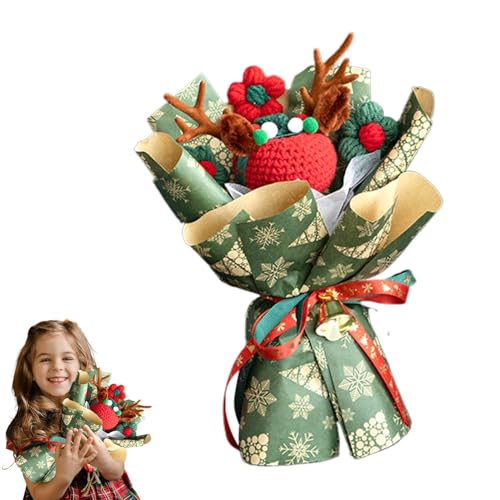 Weihnachts-Häkelblumen, handgefertigter Urlaubsstrauß, künstliches Blumenarrangement, dekorativer Strickstrauß, Hochzeitsblumendekor, einzigartige Urlaubsdekoration, künstliche Verpackung für Zuhause, von Mwkbbn