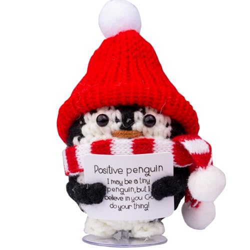 Mwmoeen Weihnachten Positive Penguin, Positive Kartoffel und Pinguin mit Santa Mütze und Mini Schal, Positive Energie Karte, Transparente Basis, Beste Weihnachts Geschenke für Familie und Freunde von Mwmoeen