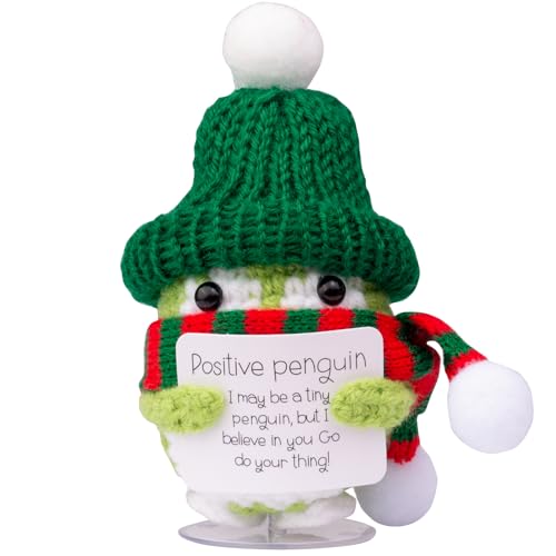 Mwmoeen Weihnachten Positive Penguin, Positive Kartoffel und Pinguin mit Santa Mütze und Mini Schal, Positive Energie Karte, Transparente Basis, Beste Weihnachts Geschenke für Familie und Freunde von Mwmoeen