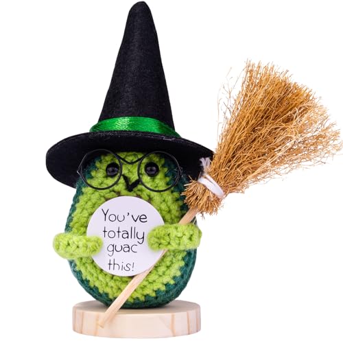 Mwmoeen Halloween Positive Kartoffel, Pocket Hug Positive Kartoffel Geschenke Kreative Strickwolle Puppe Mit Hexenhut, Besen und Positive Karte, Abschiedsgeschenk Kollegen(H14) von Mwmoeen