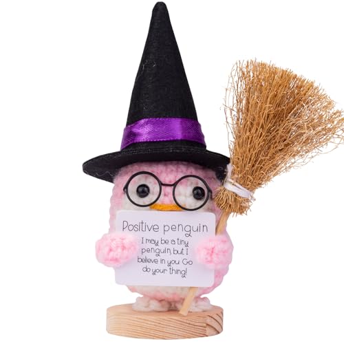 Mwmoeen Halloween Positive Kartoffel, Pocket Hug Positive Potato Geschenke Kreative Strickwolle Puppe Mit Hexenhut, Besen und Positive Karte, Abschiedsgeschenk Kollegen(H16) von Mwmoeen