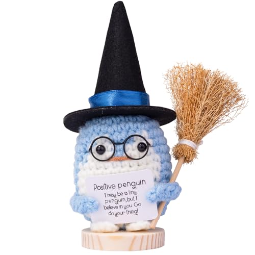 Mwmoeen Halloween Positive Kartoffel, Pocket Hug Positive Potato Geschenke Kreative Strickwolle Puppe Mit Hexenhut, Besen und Positive Karte, Abschiedsgeschenk Kollegen(H17) von Mwmoeen