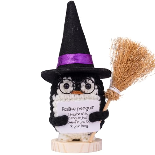 Mwmoeen Halloween Positive Kartoffel, Pocket Hug Positive Kartoffel Geschenke Kreative Strickwolle Puppe Mit Hexenhut, Besen und Positive Karte, Abschiedsgeschenk Kollegen(H18) von Mwmoeen