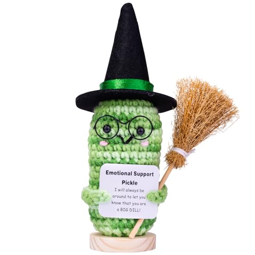 Mwmoeen Halloween Positive Kartoffel, Pocket Hug Positive Potato Geschenke Kreative Strickwolle Puppe Mit Hexenhut, Besen und Positive Karte, Abschiedsgeschenk Kollegen(H20) von Mwmoeen