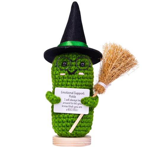 Mwmoeen Halloween Positive Kartoffel, Pocket Hug Positive Potato Geschenke Kreative Strickwolle Puppe Mit Hexenhut, Besen und Positive Karte, Abschiedsgeschenk Kollegen(H4) von Mwmoeen