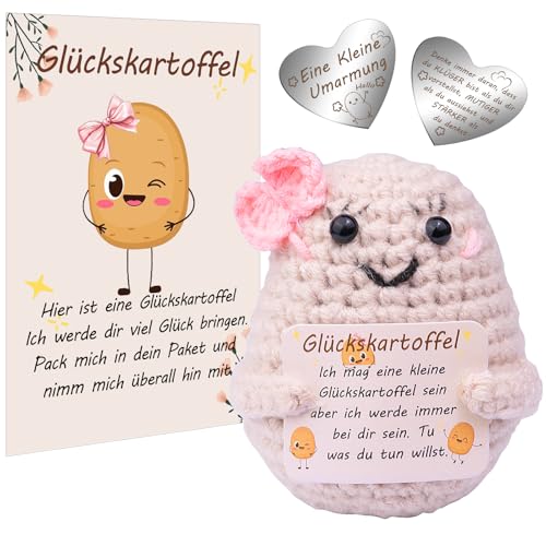 Mwmoeen Lustige Positive Kartoffel Pocket Hug, Glücksbringer Prüfung, Kreative Strickwolle Kartoffel Puppe mit Positiver Energiekarte, Beste Freundin Kleine Geschenke für Frauen von Mwmoeen